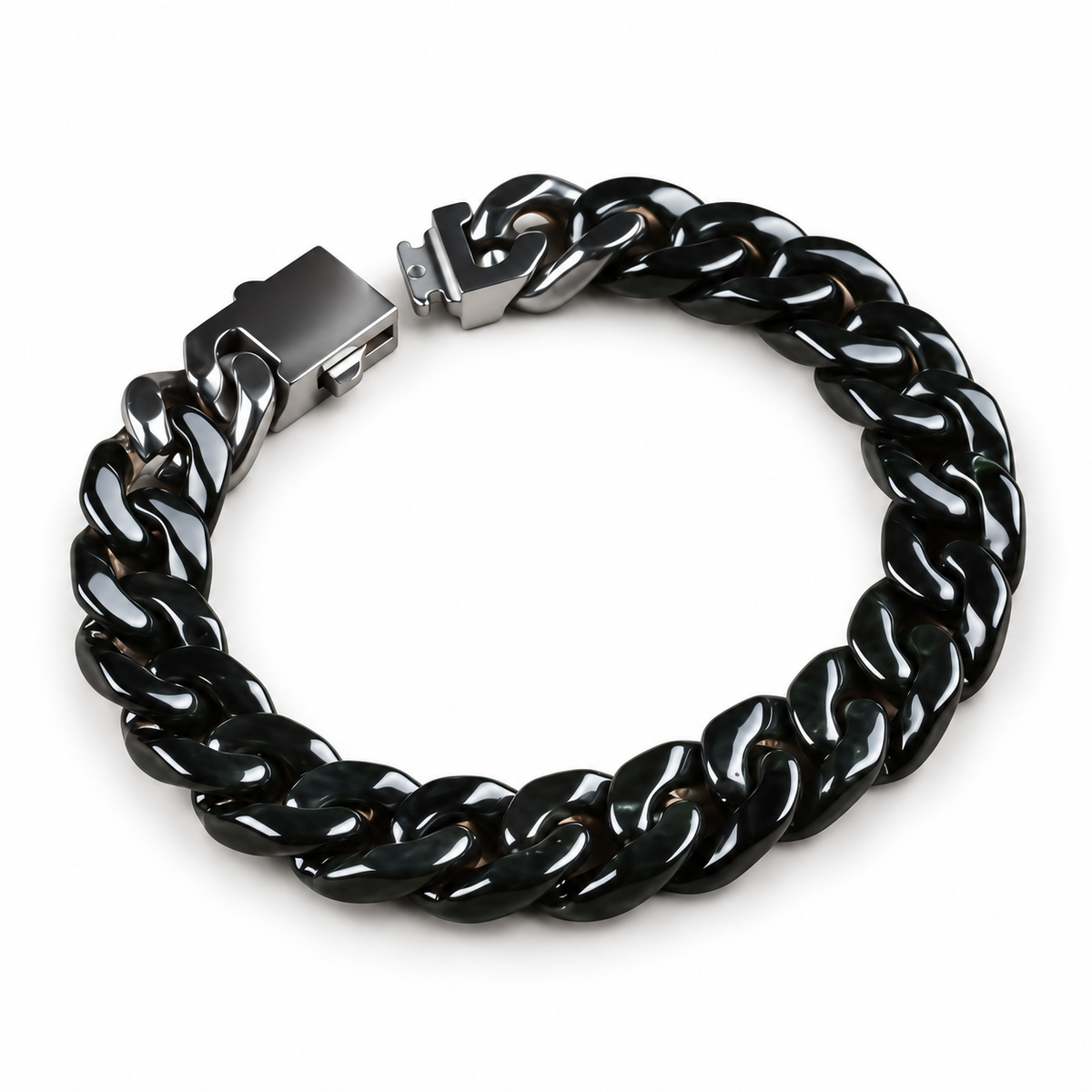 Polished Edge-Black Jadeite Cuban Link Bracelet