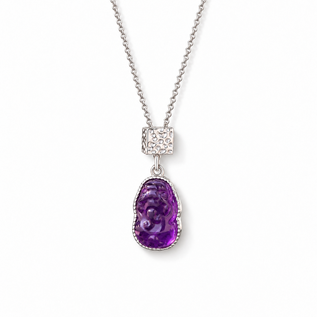 Carved in Violet-Pixiu Amethyst Necklace