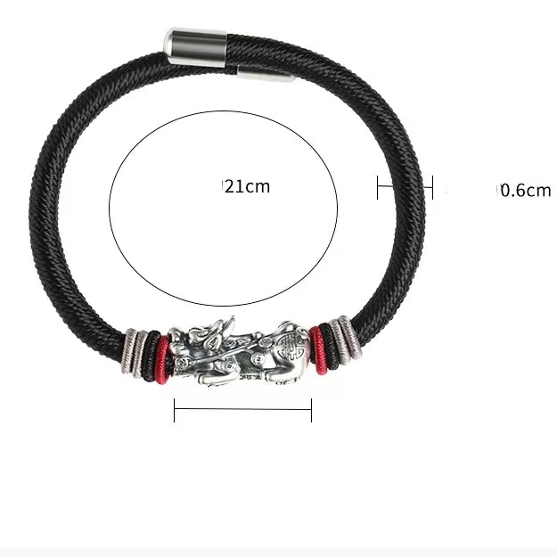 999 Silver Pixiu Handmade Rope Bracelet-Attract Luck