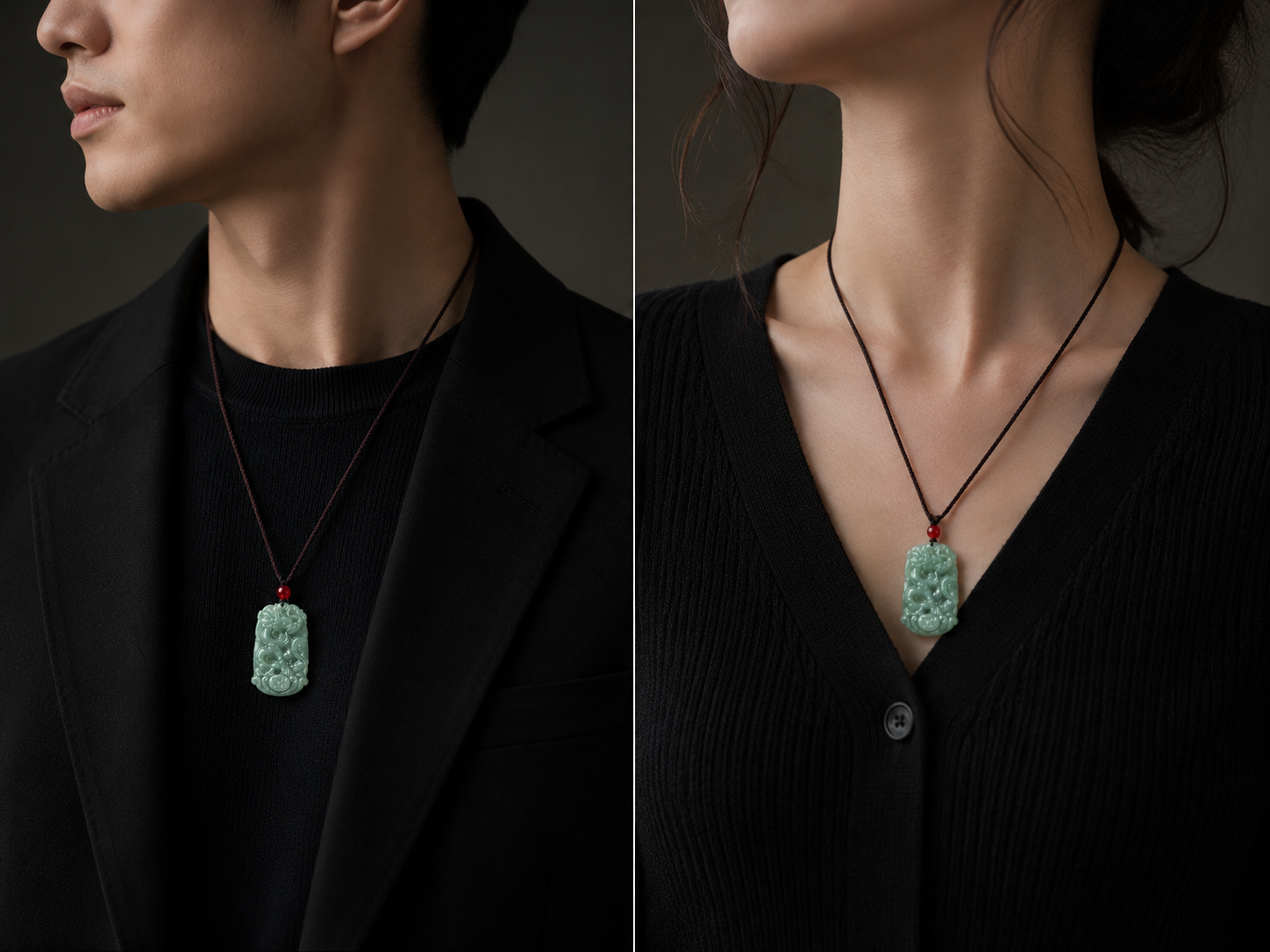 Dragon & Phoenix Couple Jade Pendant Set-Love, Harmony & Lasting Blessings
