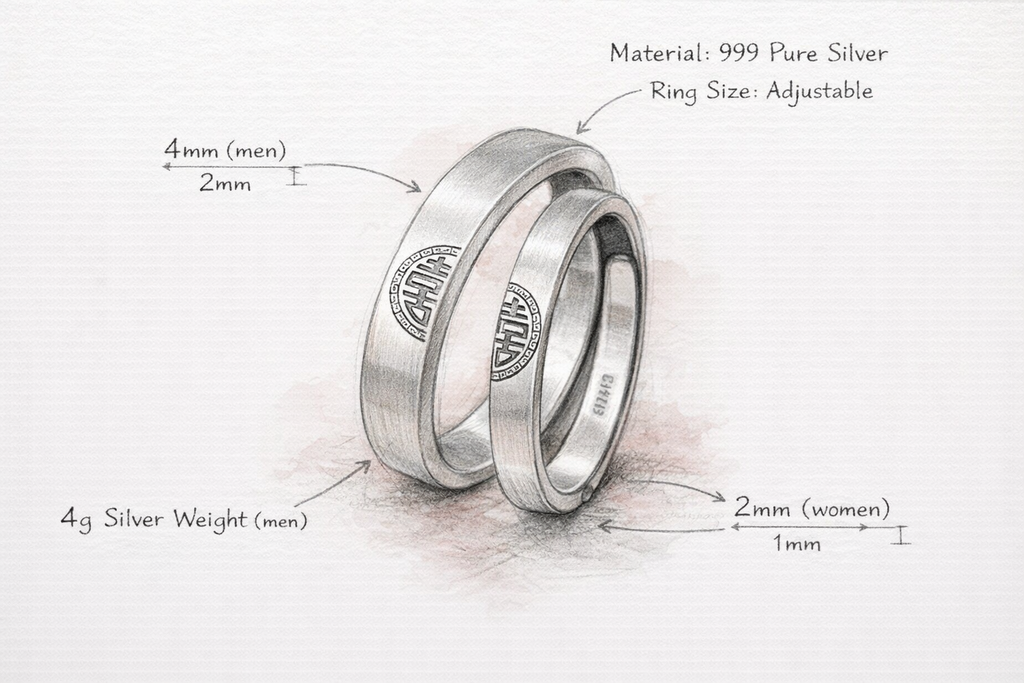 Matching Silver Ring For Couple-Double Happiness