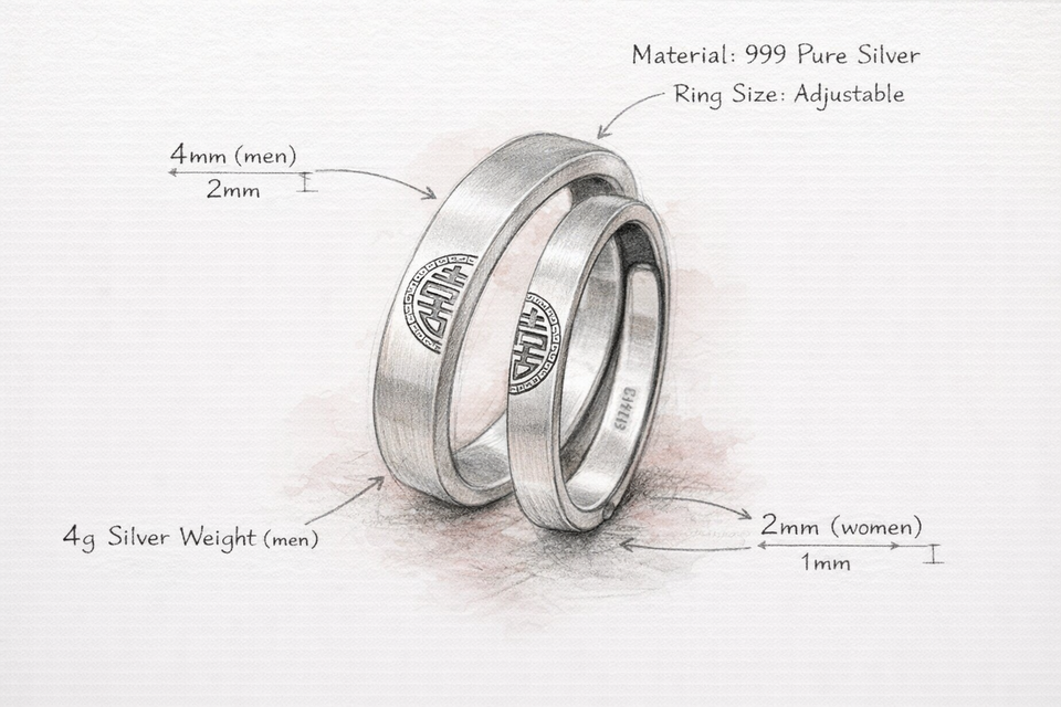 Matching Silver Ring For Couple-Double Happiness