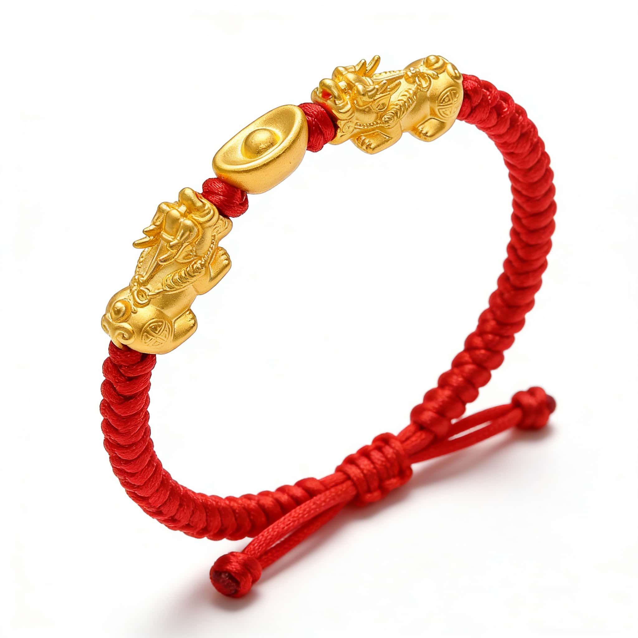 24K Gold Double Pixiu Ingot Wealth&Lucky Red Rope Bracelet