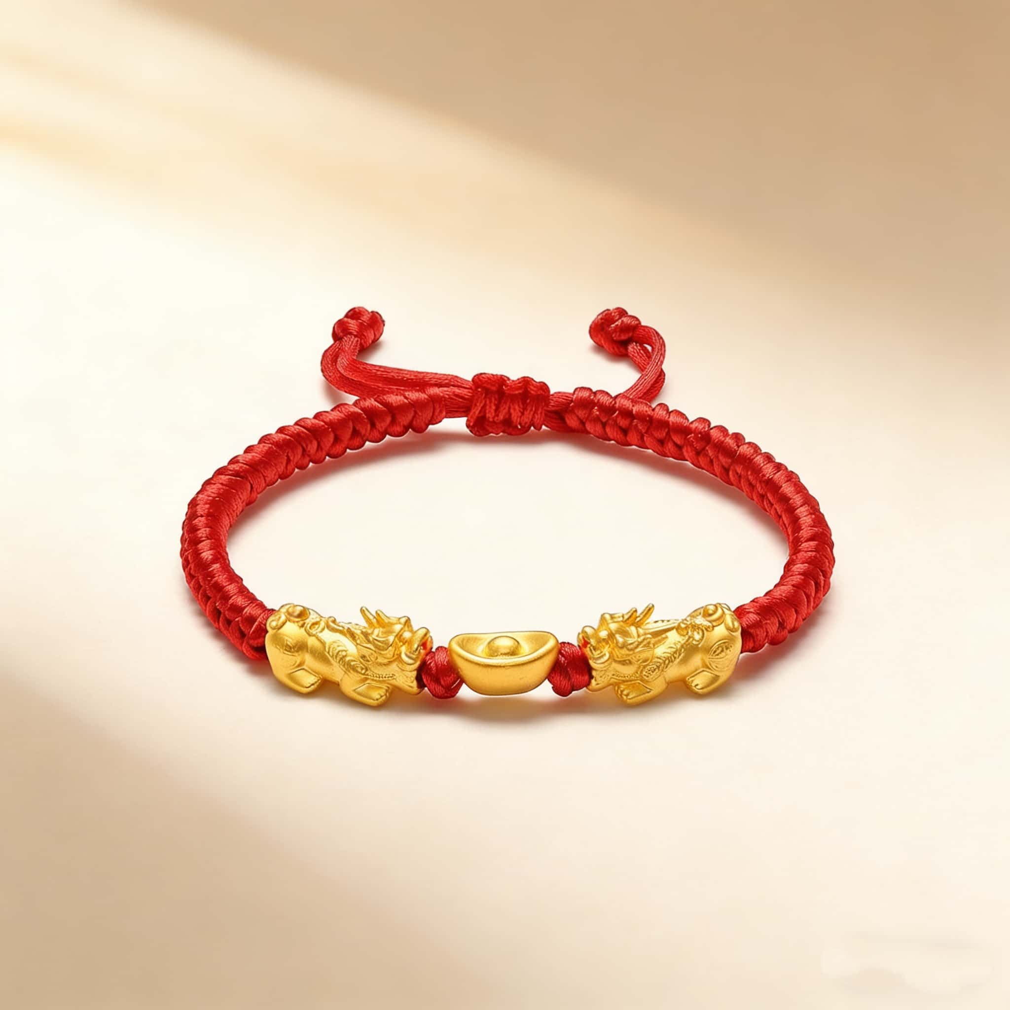 24K Gold Double Pixiu Ingot Wealth&Lucky Red Rope Bracelet