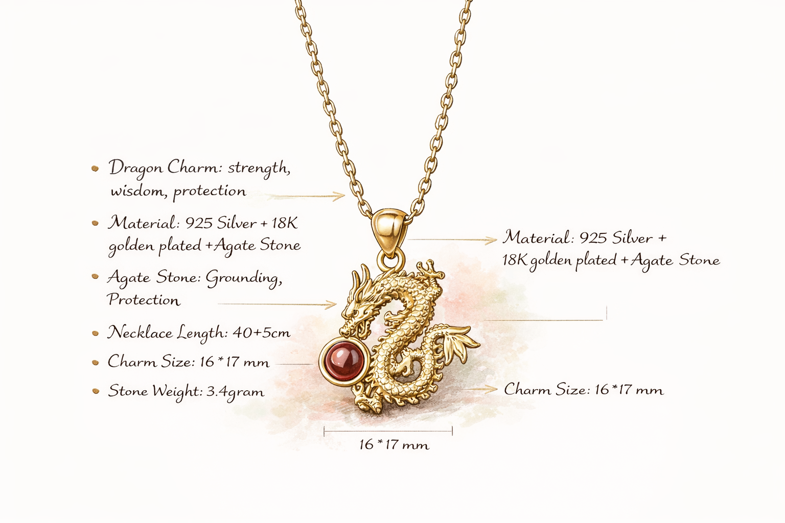 Year Of Dragon Red Agate Silver Necklace-Fortune Prosperity