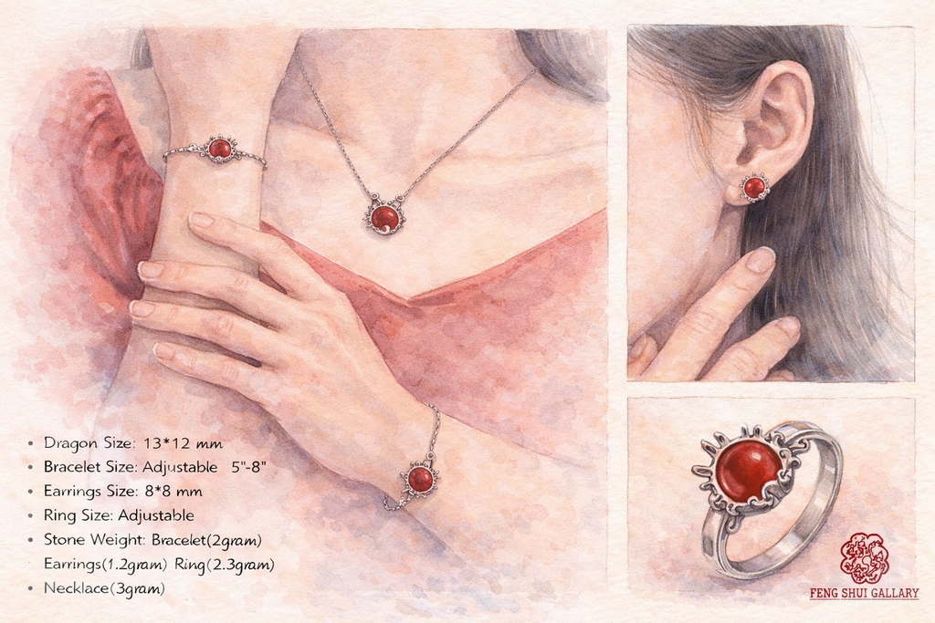 Yeaf of Dragon Red Agate Jewelry Set-Attract Good Luck