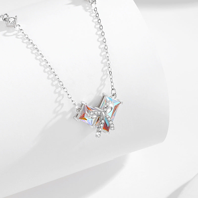 Bow and Heart Sterling Silver Necklace-Sweet Romance