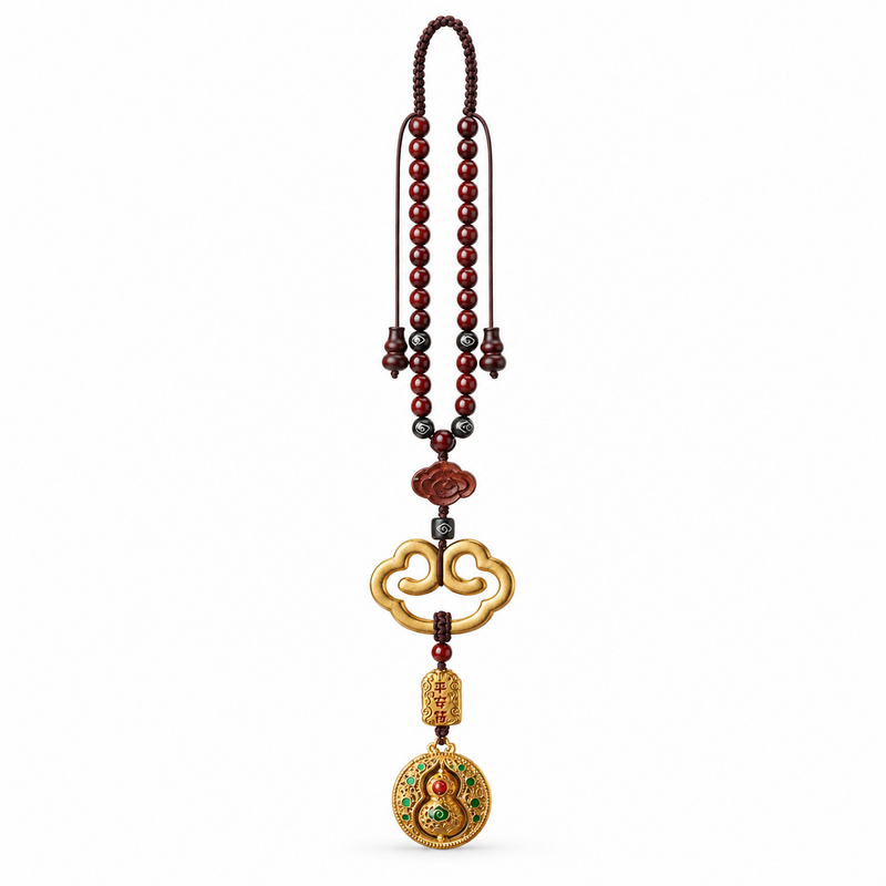 Enamel gourd sandalwood car charm on white background