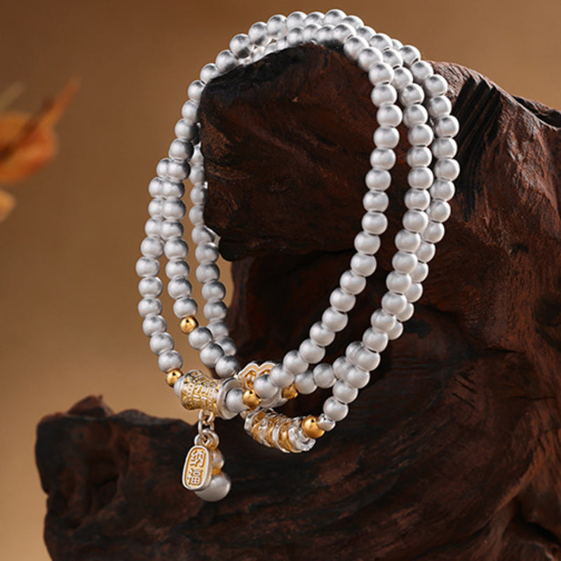 Fine Silver 999 gourd triple-wrap bracelet upright product view