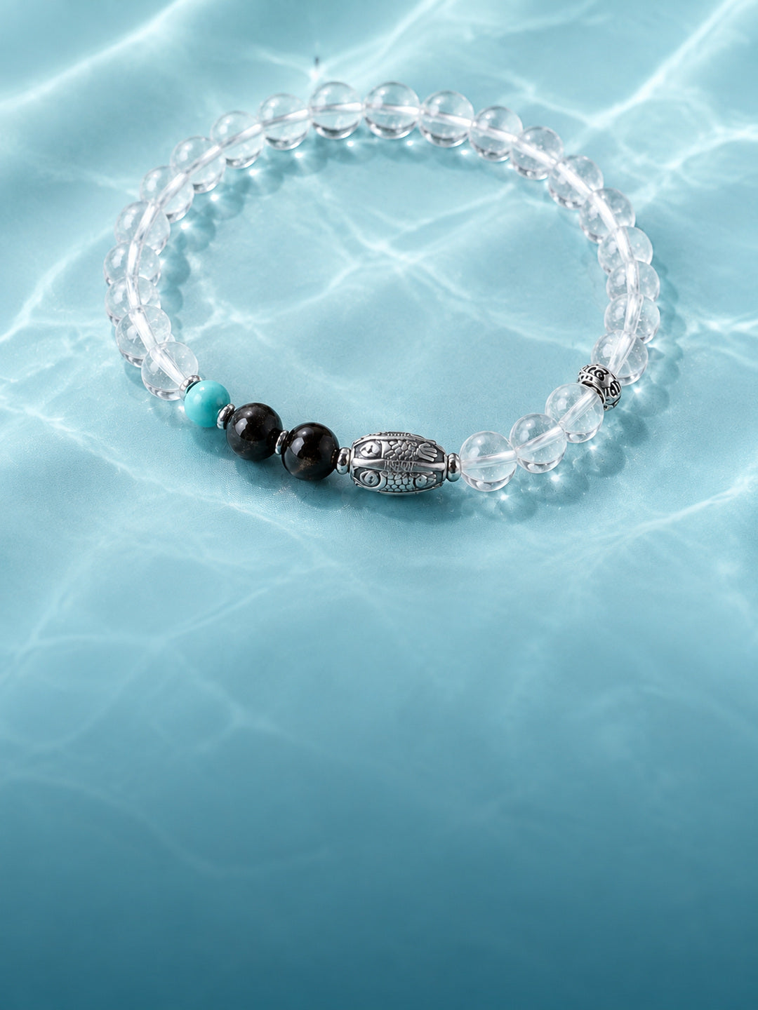 Flow Forward silver koi clear quartz bracelet mobile hero