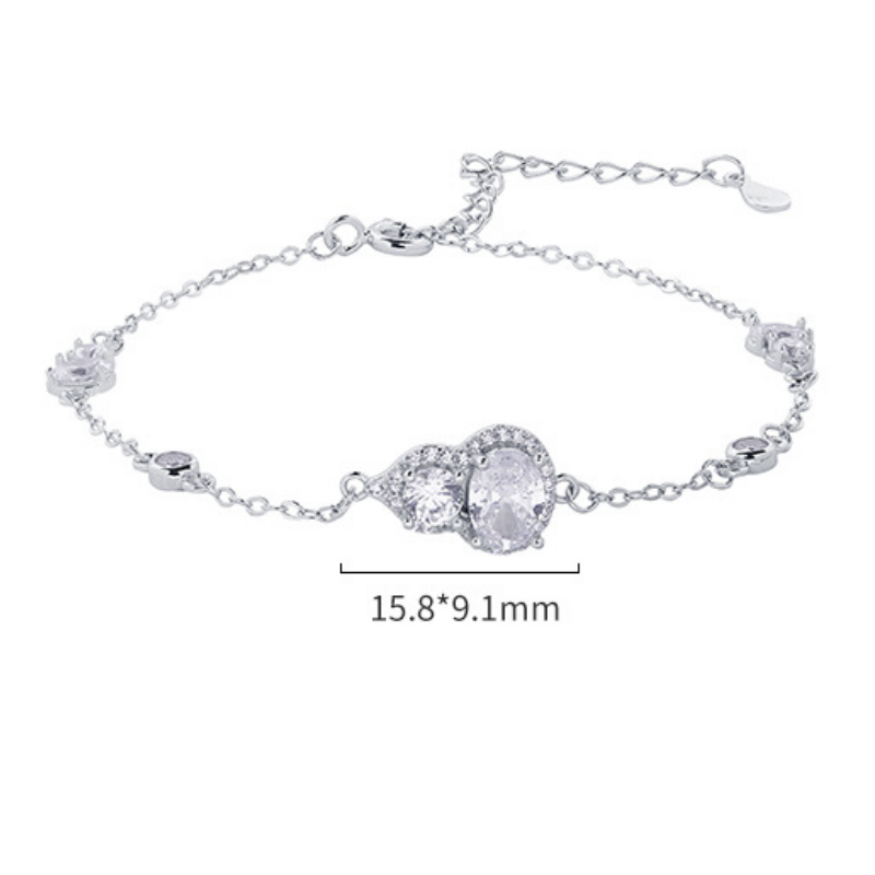 Silver gourd bracelet on white background with dimensions