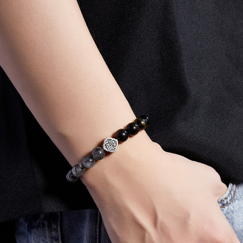 Fu symbol gemstone bracelet worn on the wrist