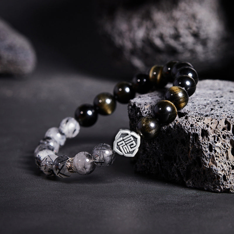 Oblique view of Fu symbol gemstone bracelet