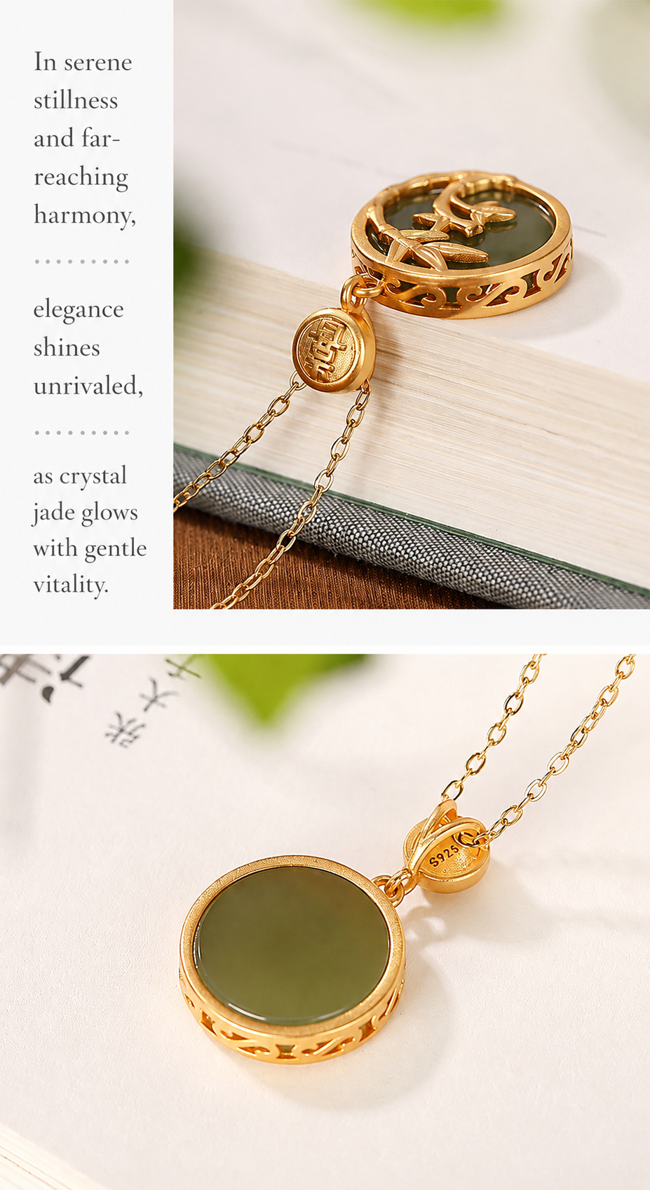 Natural Hetian Jade 925 Silver Bamboo Pendant Necklace