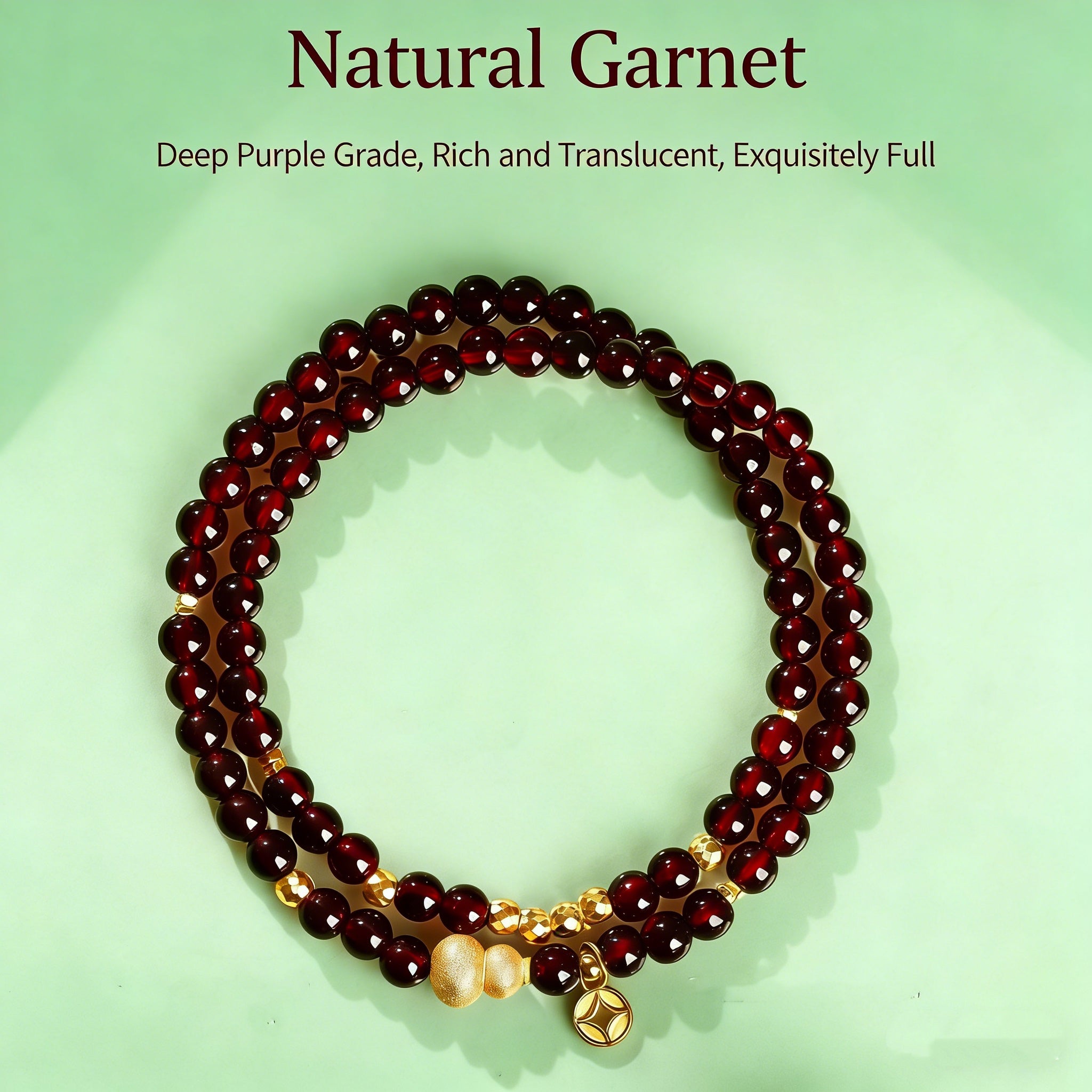 Fortune Blessing Garnet Double Wrap Bracelet-18K Gold-Plated "Hulu" Gourd Charm