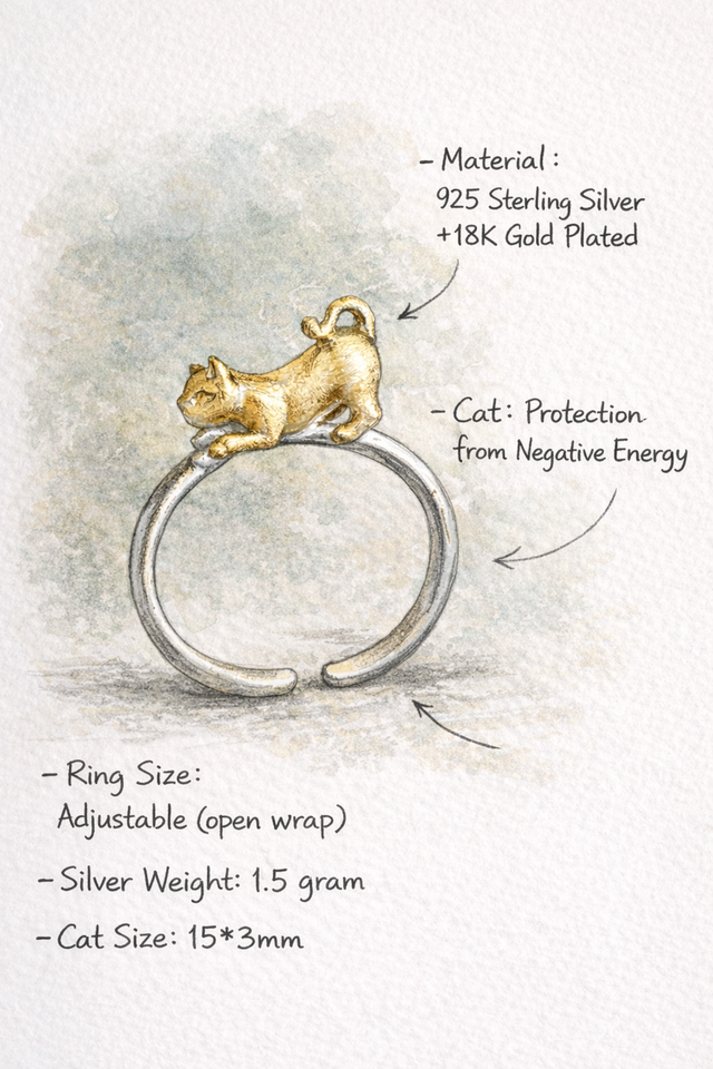 Original Design Gold Cat Silver Ring-Good Luck and Prosperity