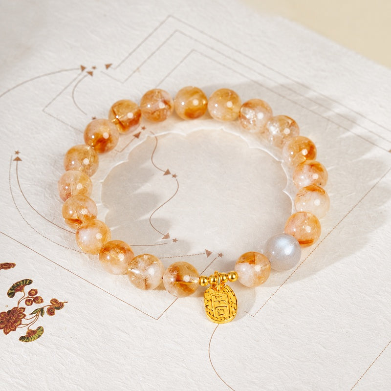 Yellow quartz and gray moonstone blessing plaque bracelet 01 hero