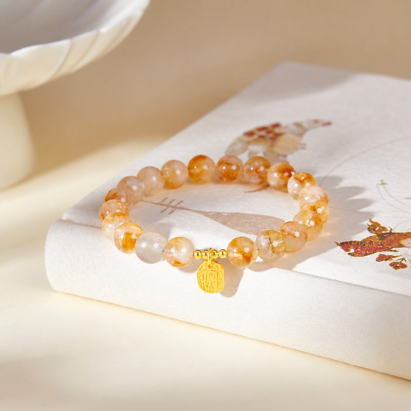Yellow quartz and gray moonstone blessing plaque bracelet 04 book angle