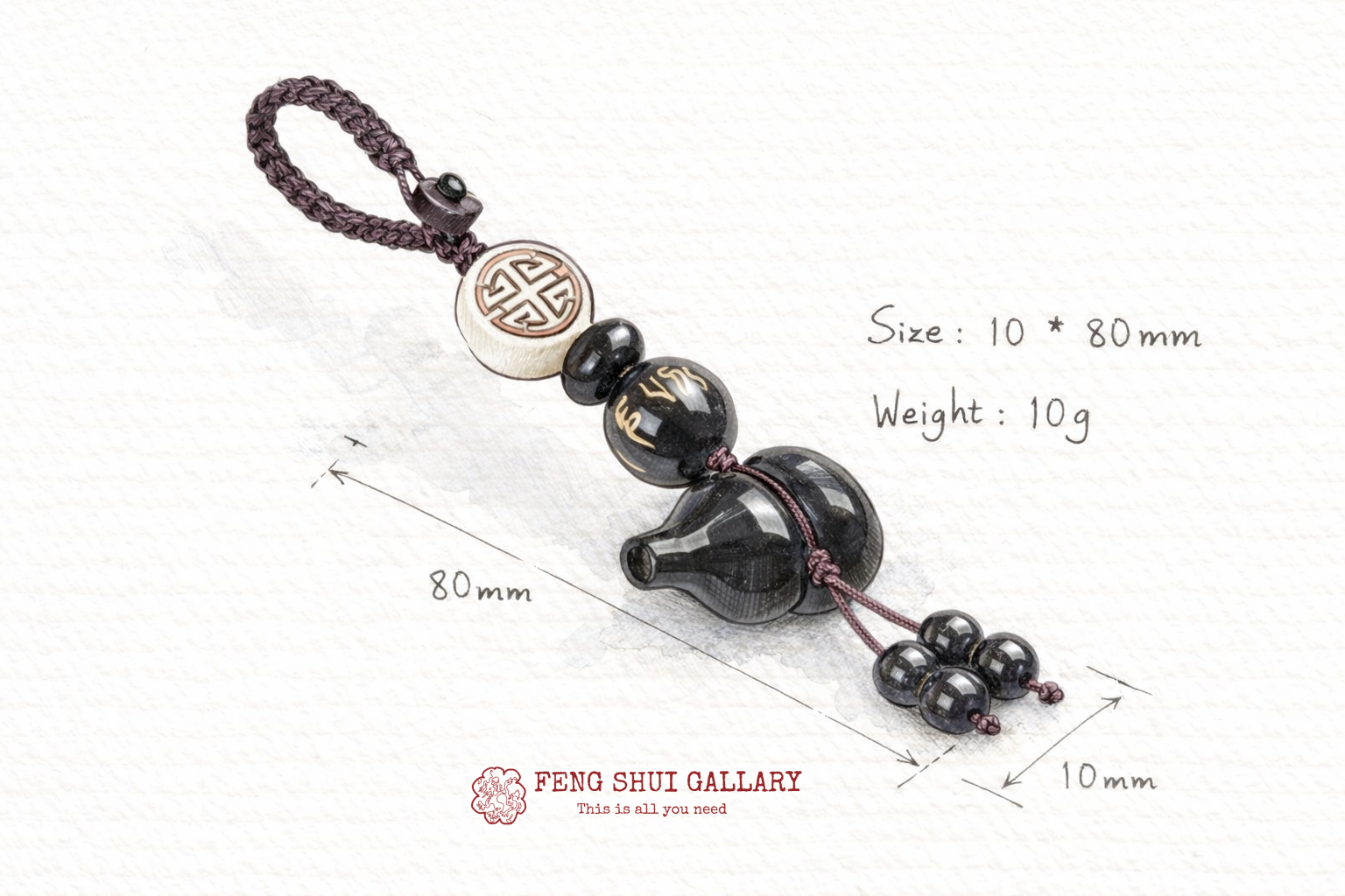 Peace-Guard Obsidian Gourd Protection Key Pendant