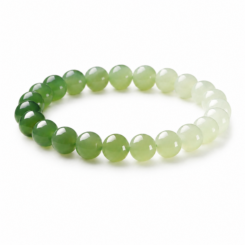 Gradient nephrite jade bracelet on clean white studio background