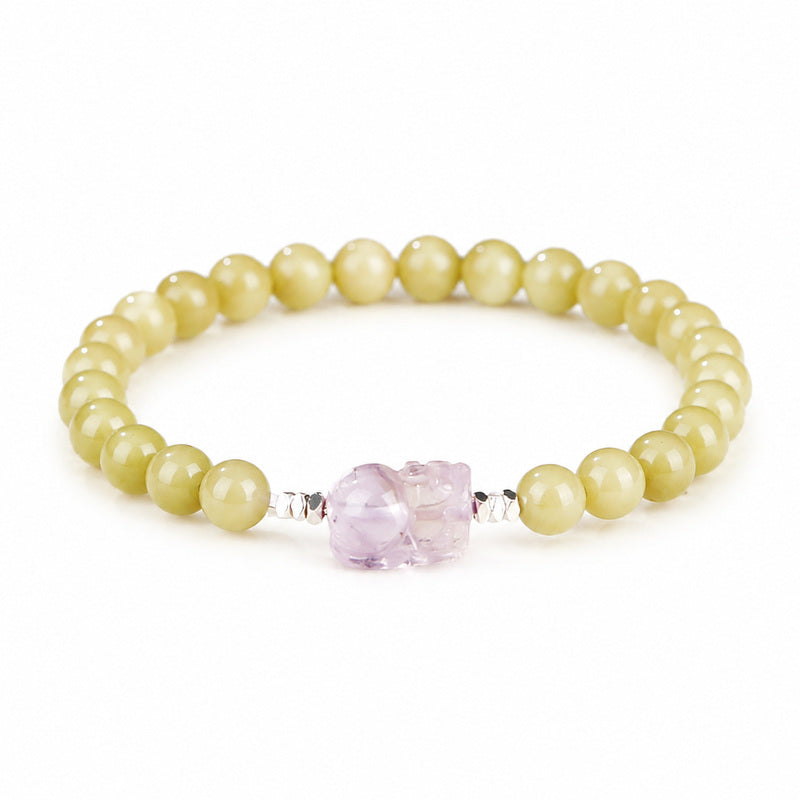 Green agate amethyst Pixiu bracelet on white background