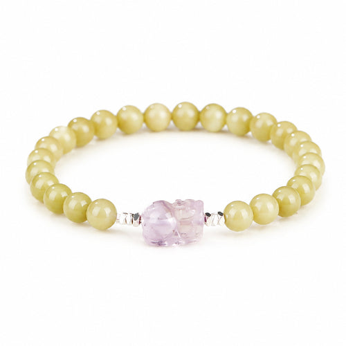 Green agate amethyst Pixiu bracelet on white background