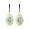 Greenish-white nephrite jade teardrop earrings on white background