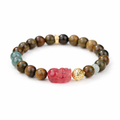 Strawberry Quartz Pixiu Green Sandalwood Bracelet-Verdant Echoes & Crimson Luck