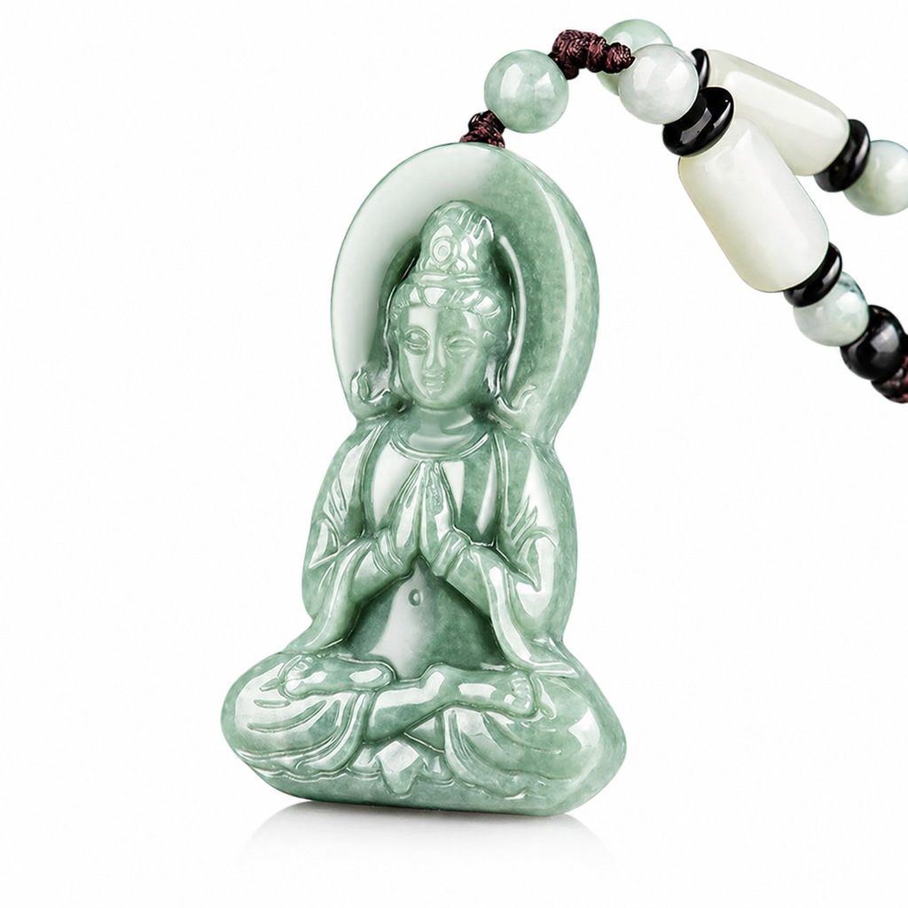 Natural Jade Serenity Guardian Guanyin Pendant – Peace, Protection & Inner Balance