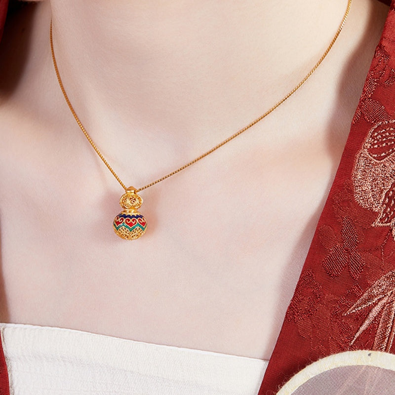 Angled supplier model view showing the heart gourd necklace