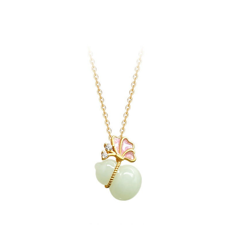 Hetian jade butterfly gourd necklace front view