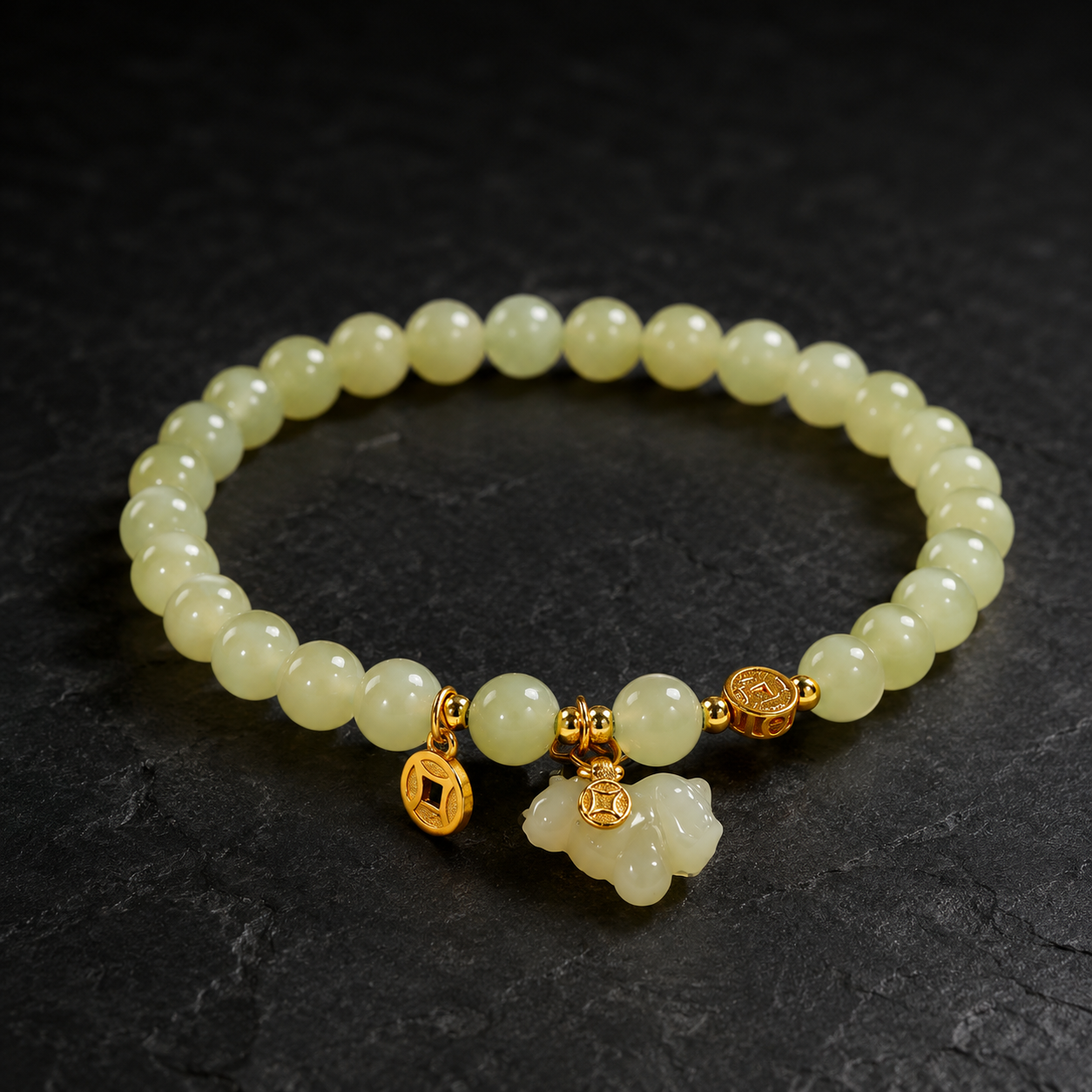 Hetian jade lucky horse bracelet on a black background