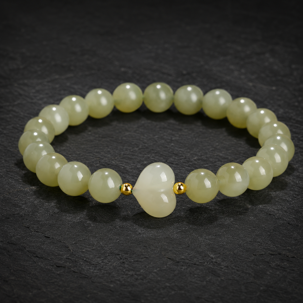 Hetian jade peach bracelet on dark slate