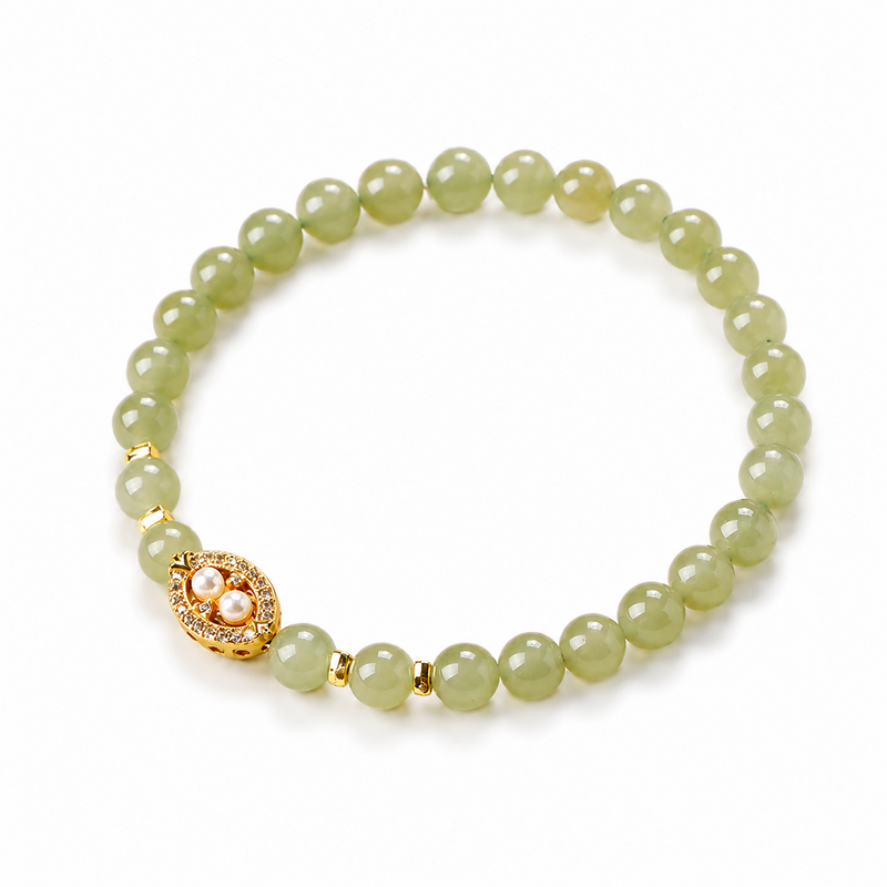 Hetian jade pearl cluster bracelet on white background