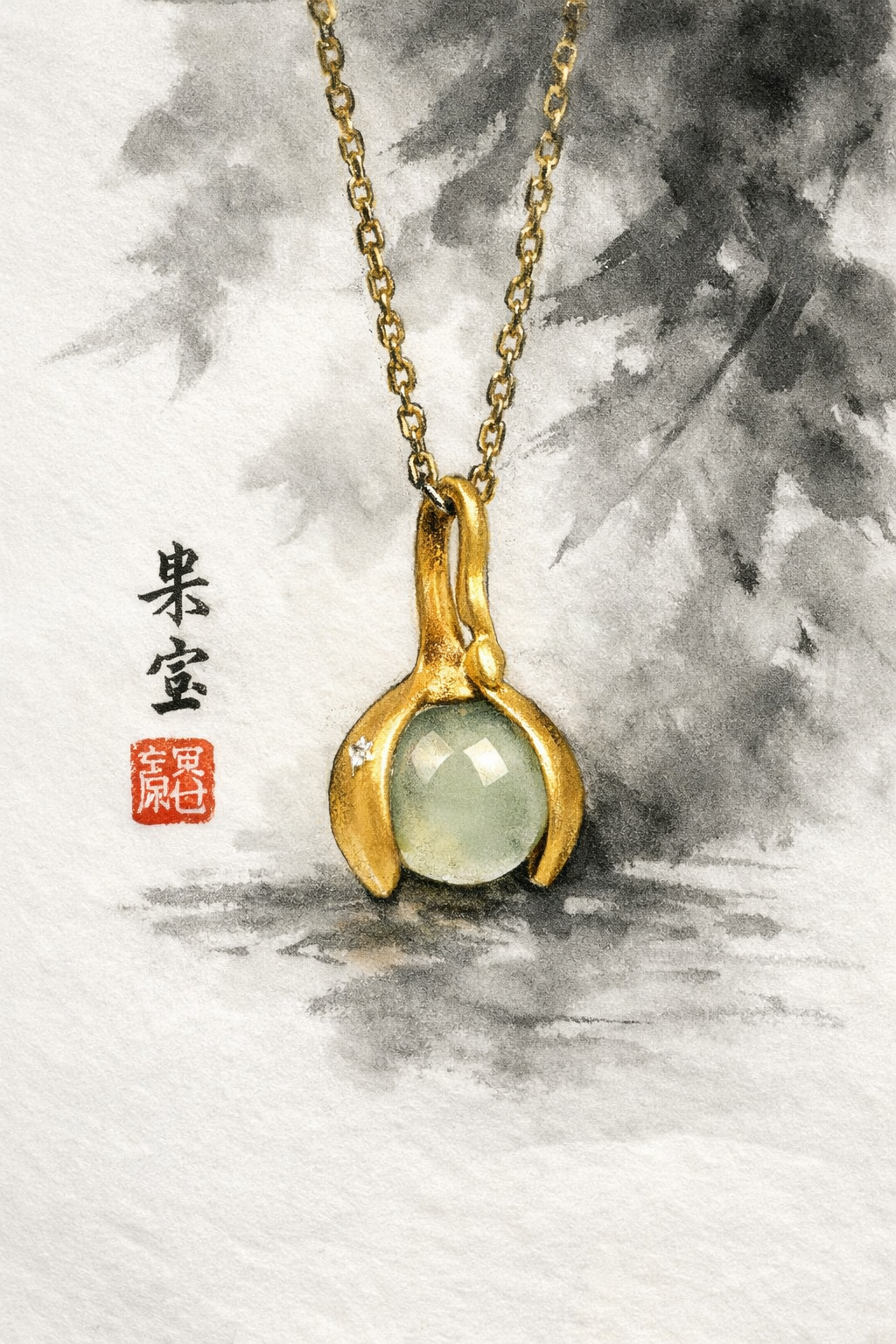 Gentle Essence Hetian Jade Pendant Necklace– S925 Sterling Silver with Ancient Gold Finish