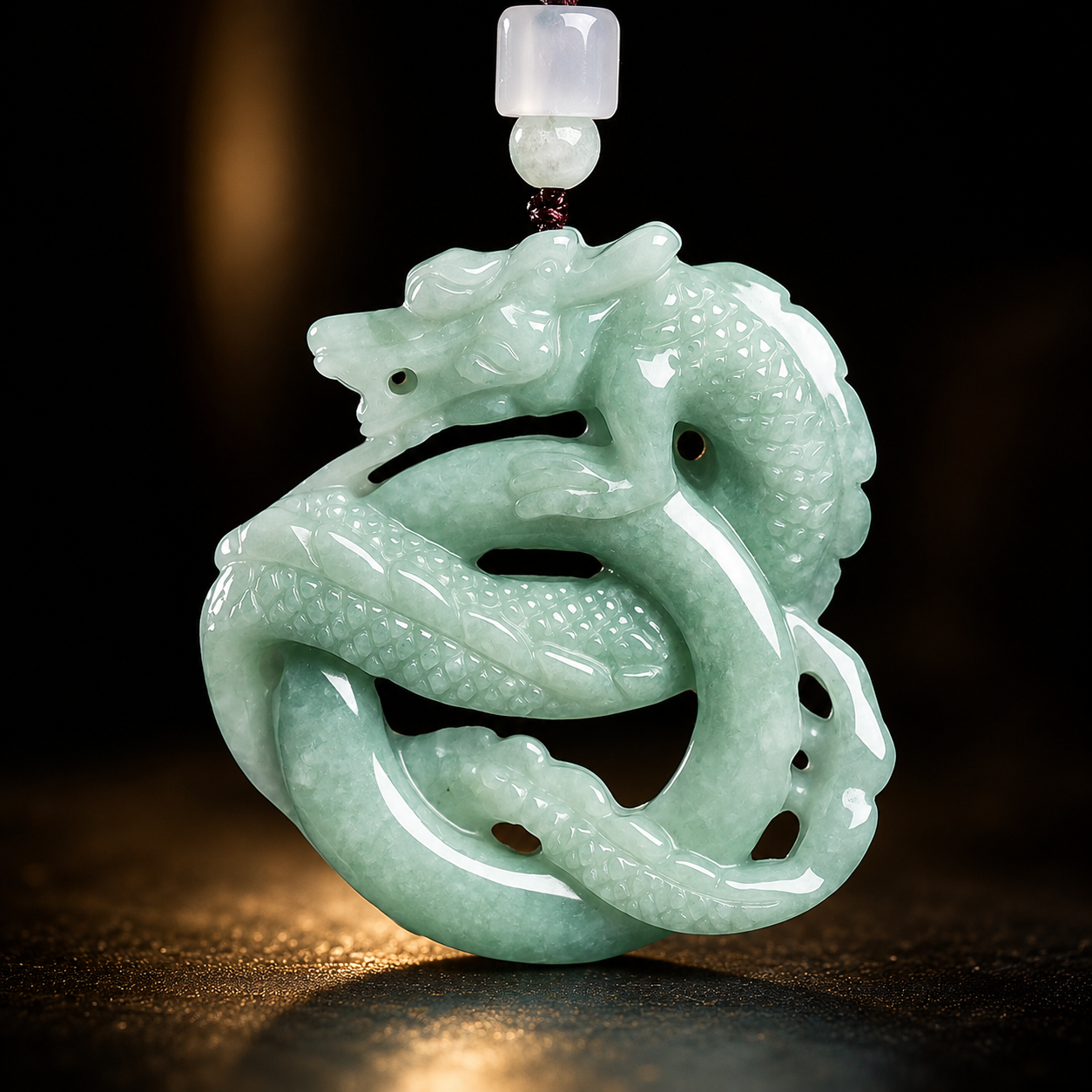 Prosperous Ascent Jade Dragon Pendant