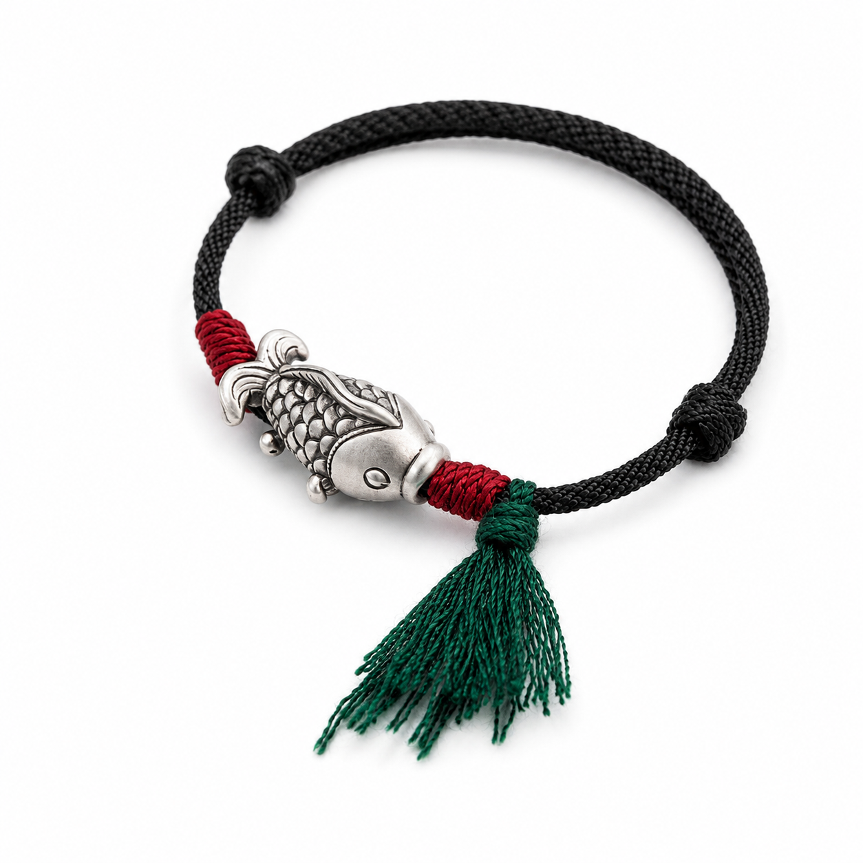 Silver Koi Woven Cord Bracelet – Luck, Perseverance & Smooth Success