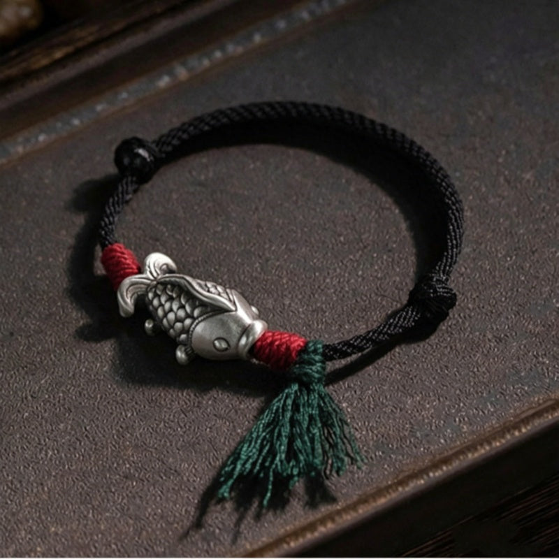 Silver Koi Woven Cord Bracelet – Luck, Perseverance & Smooth Success