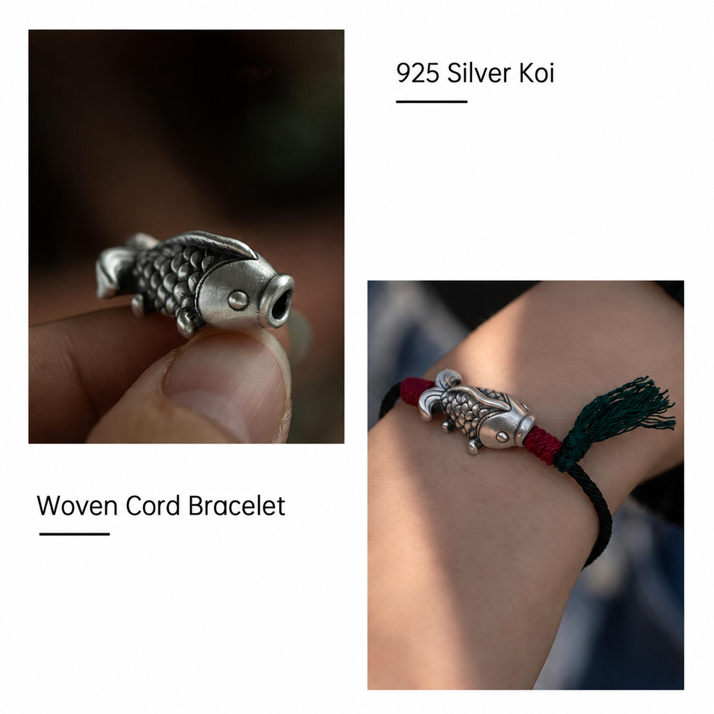Silver Koi Woven Cord Bracelet – Luck, Perseverance & Smooth Success