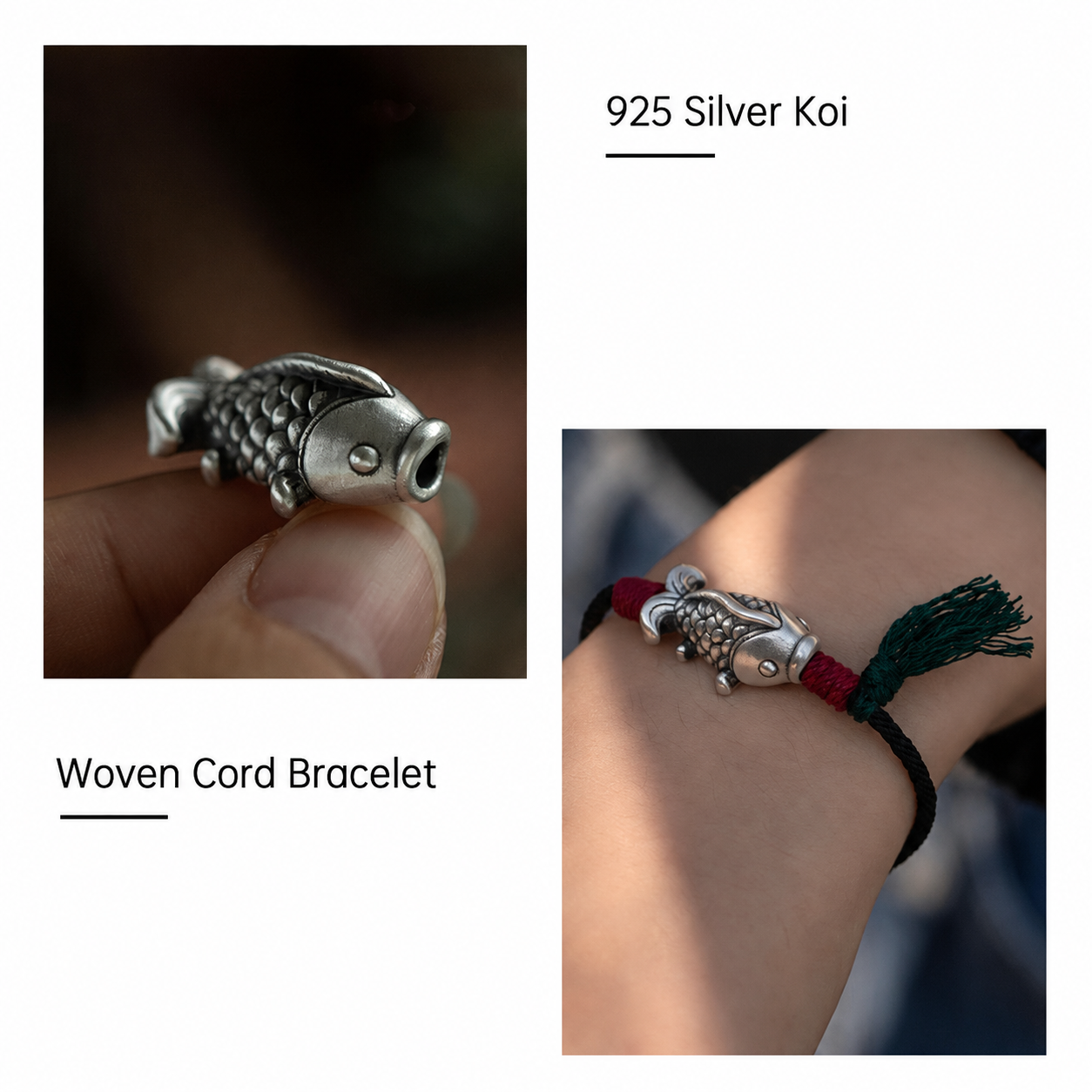 Silver Koi Woven Cord Bracelet – Luck, Perseverance & Smooth Success