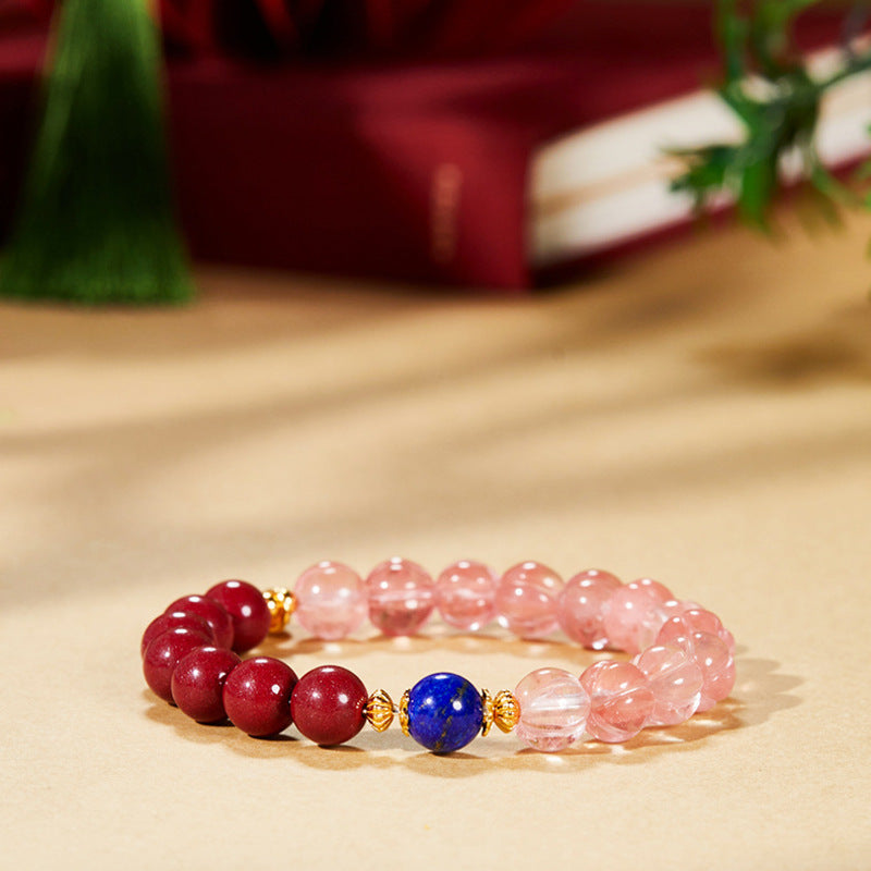 Front view of lapis lazuli and purple gold sand bracelet