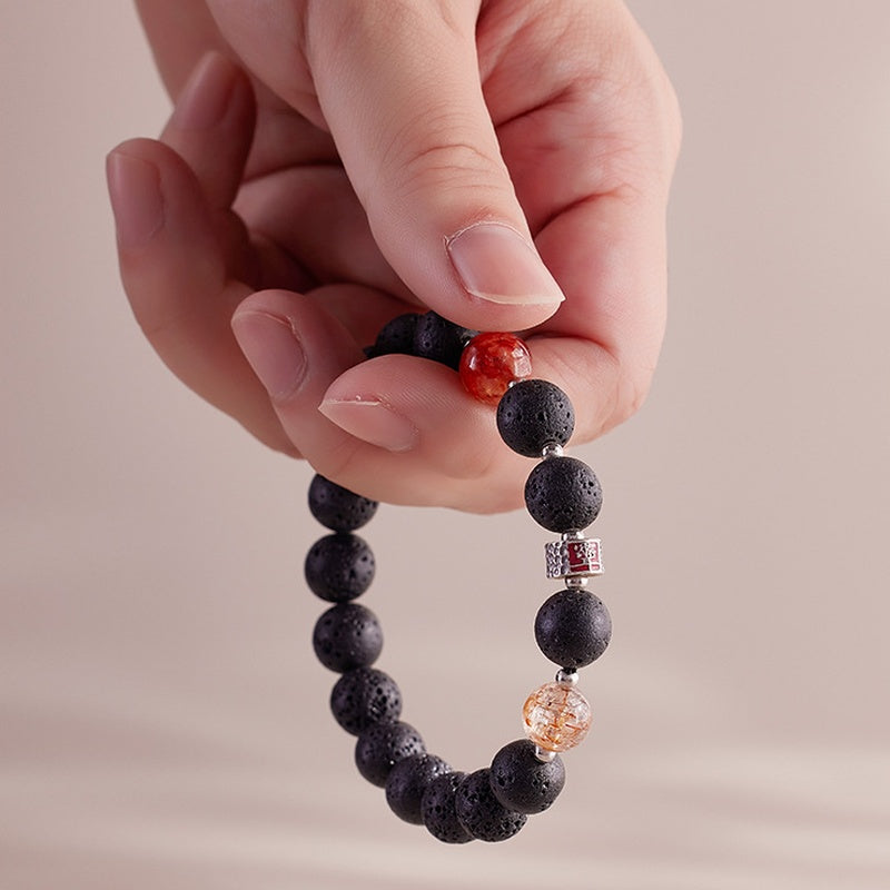 Lava stone and red inclusion quartz bracelet