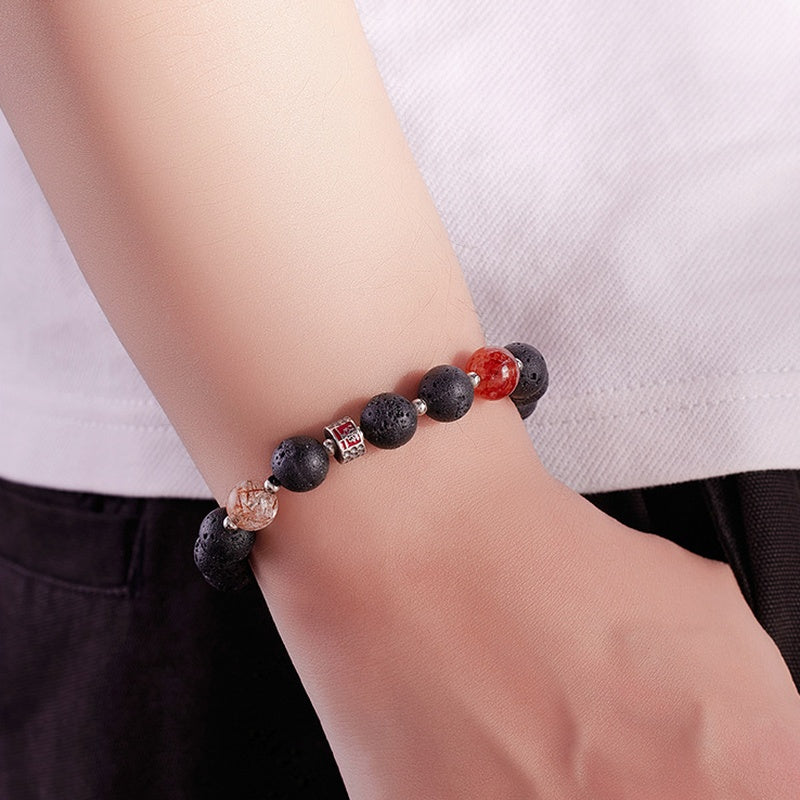 Lava stone and red inclusion quartz bracelet