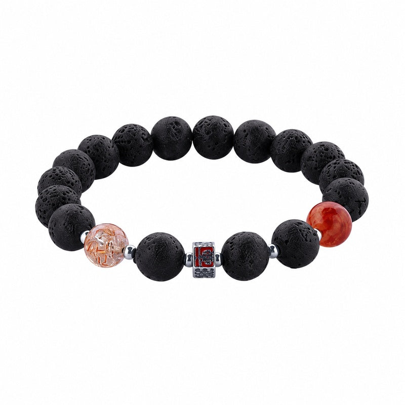 Lava stone and red inclusion quartz bracelet