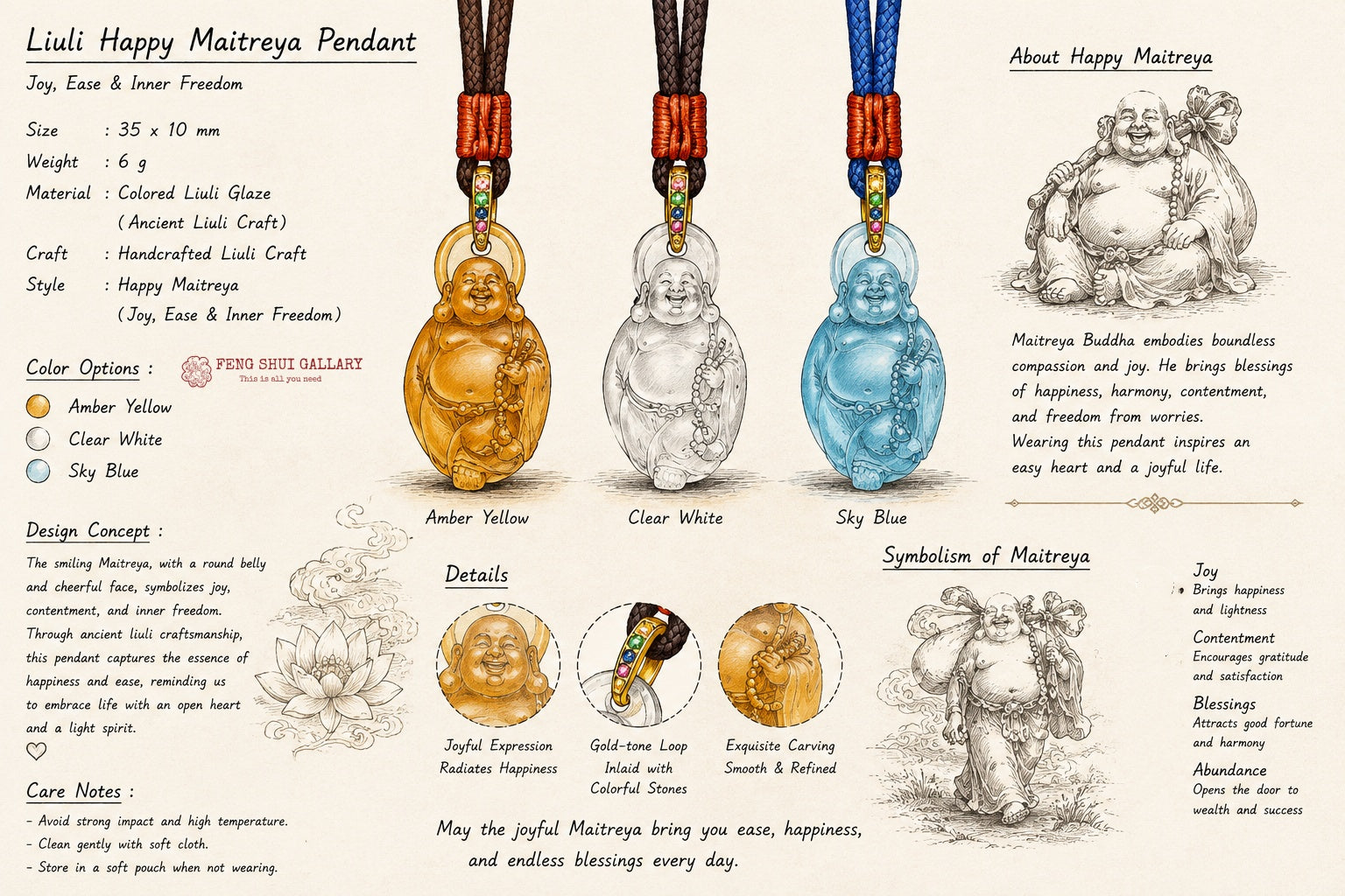 Maitreya Liuli Pendant-Joy，Contentment & Inner Abundance