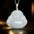 Joyful Serenity White Jade Laughing Buddha Pendant