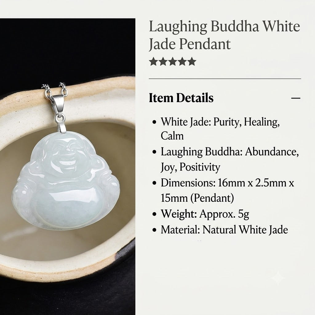 Joyful Serenity White Jade Laughing Buddha Pendant