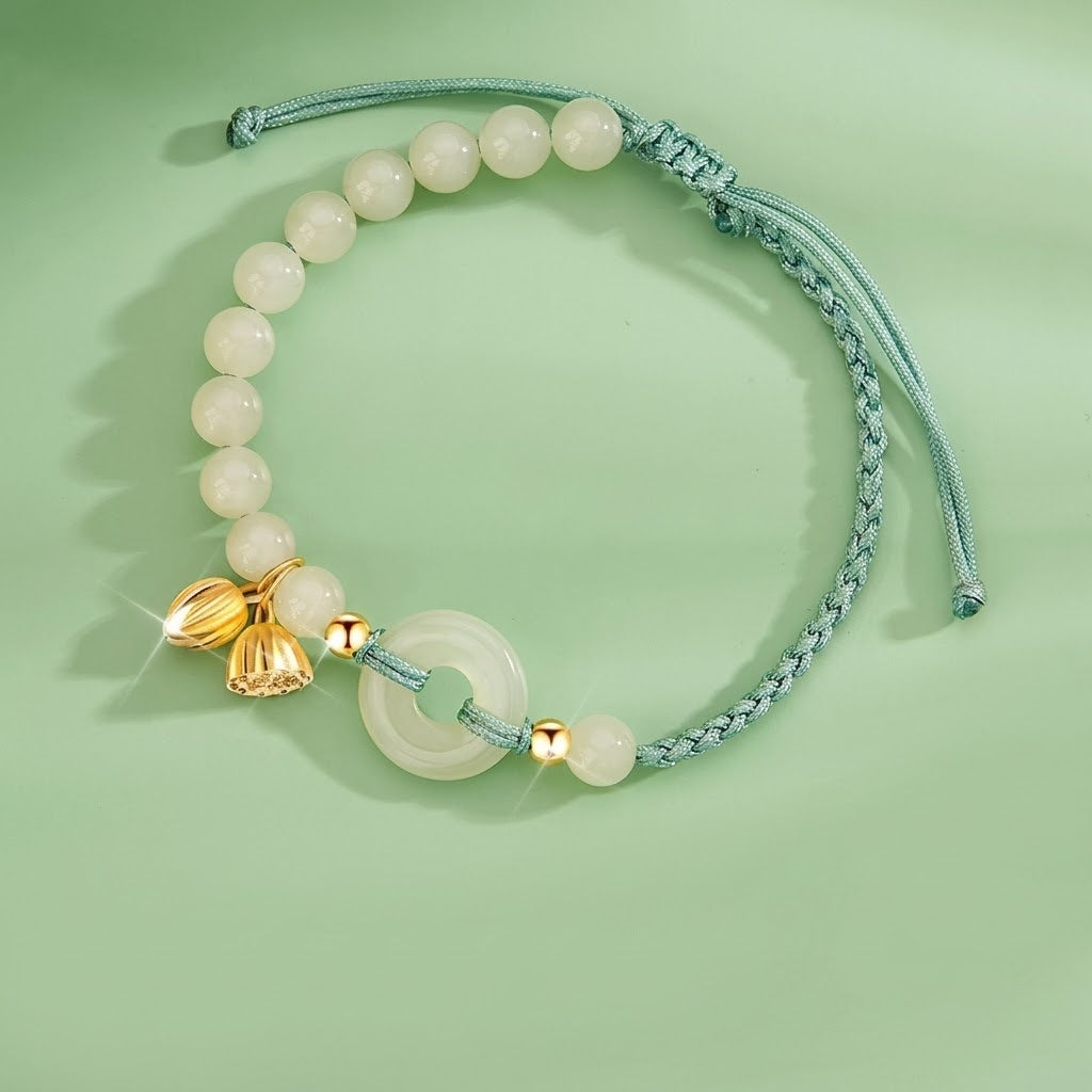 Lotusblume Friedensknoten Jade-Armband – Innerer Frieden