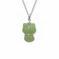 Nephrite jade lucky cat necklace on white background