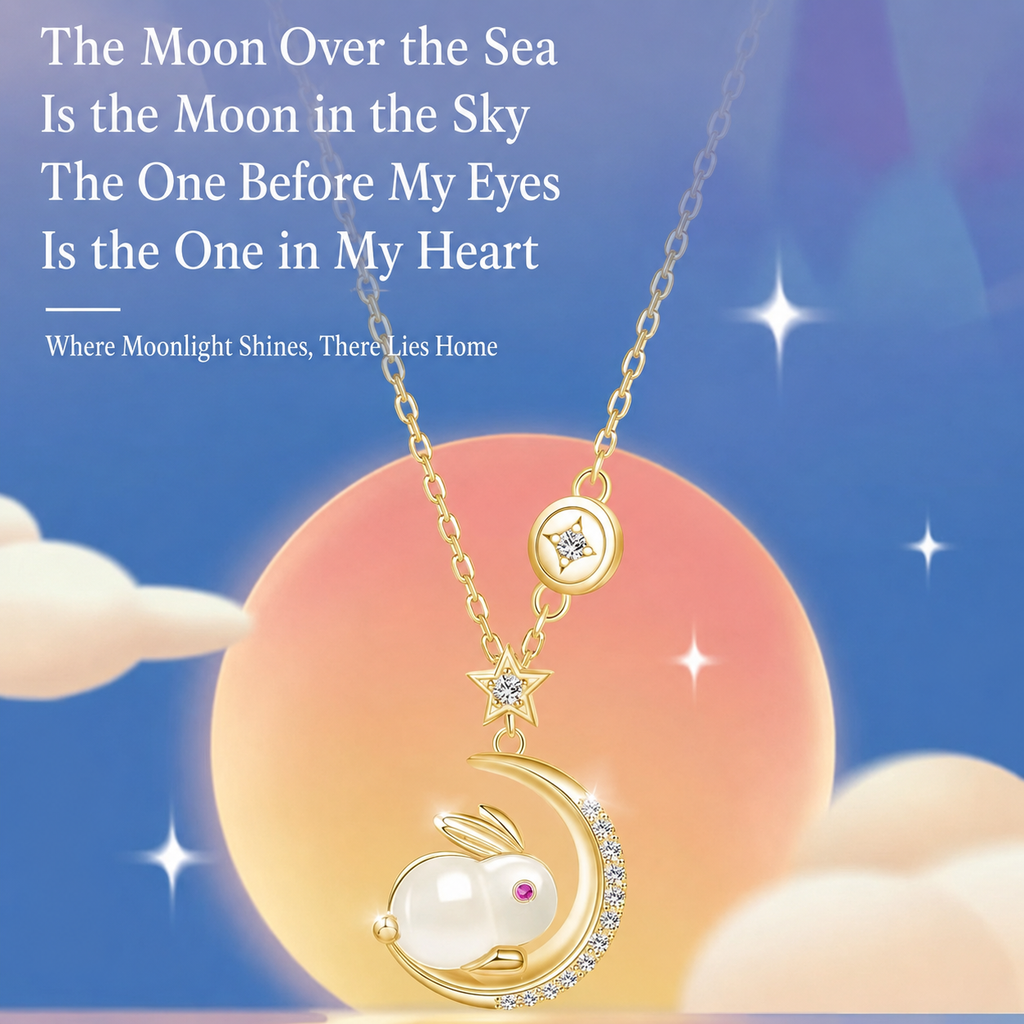 White Jade Rabbit Pendant Necklace-The Jade Rabbit Chasing the Moon